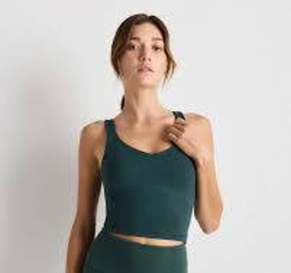 Quince Small Ultra-Form V Neck Cropped Tank Forest Green Nylon Blend Activewear